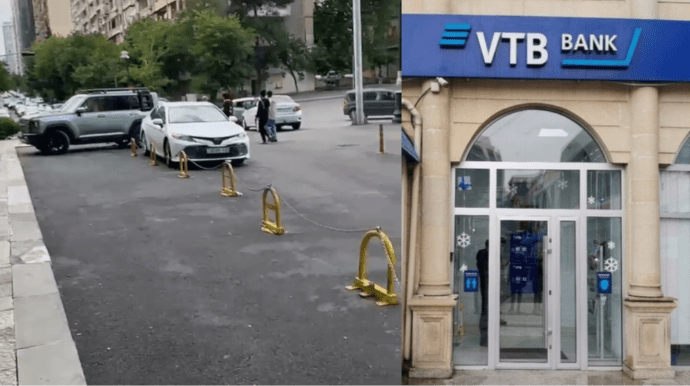 Bank “VTB” yolu kəsərək özünə qanunsuz parkinq yaradıb – Video